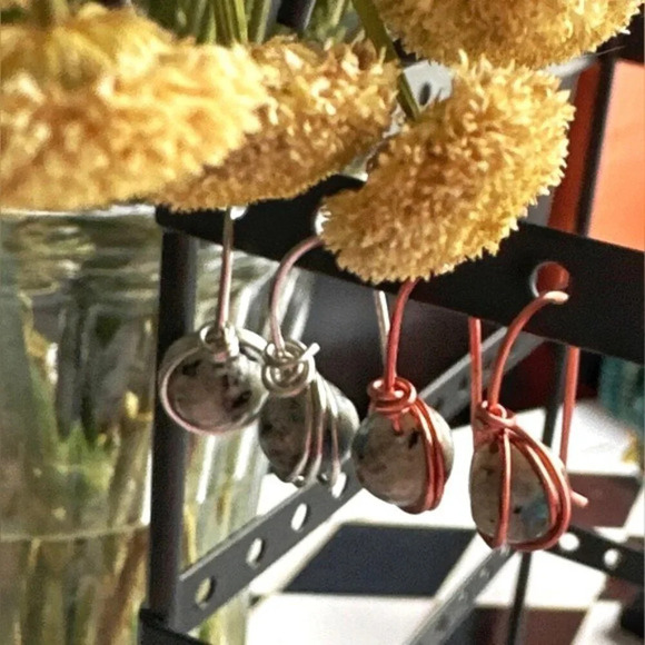 Silver and copper K2 Jasper dangle spheres western earrings/handmade - Picture 1 of 3